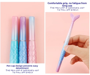 Detail of mermaid gel pen with gradient fish scale texture and ergonomic grip design
