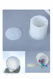 Detailed view of faceted cylindrical silicone storage box mold with round lid for DIY resin