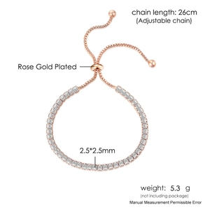 Rose gold tennis bracelet with 2.5mm square zircon stones and adjustable chain closure