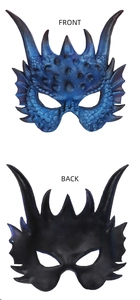 Detailed front and back view of blue dragon mask showing realistic scale textures