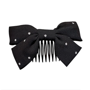 Polka-Dot Schleife Haarkamm für Mädchen mit schwarzem Stoff und Kunststoffzähnen