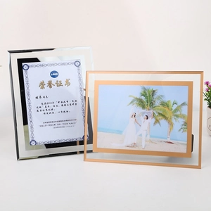 Modern crystal glass photo frames in black and gold finishes for certificates and portraits