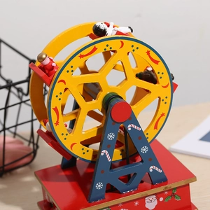 Boîte à musique de Noël en bois avec grande roue rotative, Père Noël et flocons de neige
