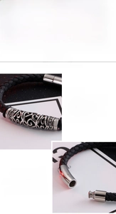 Detail der 316L Edelstahl-Magnetschließe mit Hohlmuster auf dem Lederarmband für Herren