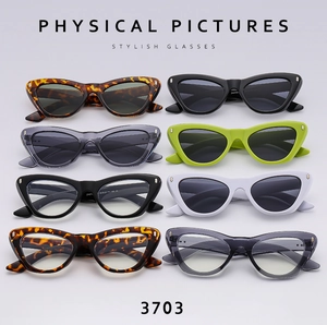 Detailed grid showing eight color options of retro cat-eye sunglasses with polished finish