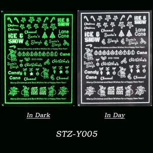 Luminous Christmas nail stickers STZ-Y005 showing day and night glowing effect