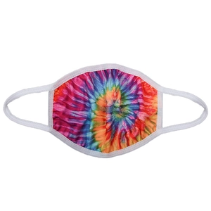 Washable tie-dye face mask with vibrant digital print and soft white elastic ear loops