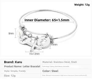 Guía de tallas para brazalete de acero inoxidable con dije de letra X y perla blanca