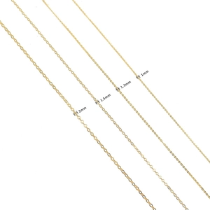 18K gold plated copper O-chains in 1mm, 1.3mm, 1.5mm, and 2mm widths for DIY jewelry making