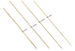 Detailed size comparison of 18K gold plated copper chains in 1mm to 2mm widths for DIY jewelry