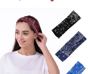 Crossed paisley print headbands for women in burgundy, navy, black and royal blue colors