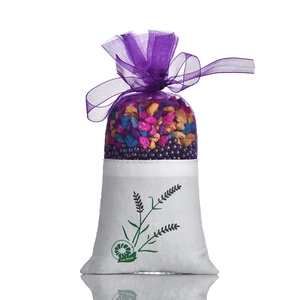 Lavender scented sachet for cars and closets featuring purple organza and floral print