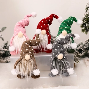 Christmas Gnome Ornaments Knitted Hat With Heart Pattern Long Faux Fur Beard Forest Man Plush Sitting Dolls Holiday Decor