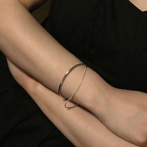 Minimalist 925 sterling silver double-layer geometric cuff bracelet for women