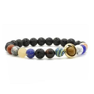 Solar System Planets Beaded Bracelet Natural Stone Lava Rock Galaxy Universe Jewelry Unisex Handmade Elastic Starry Night