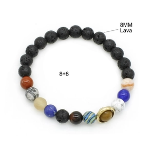 Solar system galaxy bracelet with 8mm black lava stone and colorful planet beads