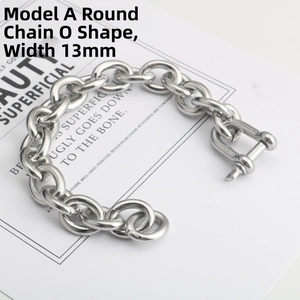 Detail of 13mm thick stainless steel O-chain bracelet with industrial U-bolt shackle lock