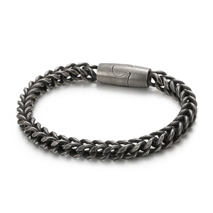 Retro punk stainless steel chain bracelet for men with vintage finish and magnetic clasp