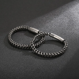 Punk style stainless steel wheat chain bracelet for men with vintage silver finish