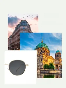 Classic round sunglasses design inspiration with vintage gold metal frame and dark lenses