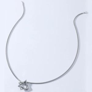Minimalist geometric double triangle titanium steel pendant necklace in silver for men and women