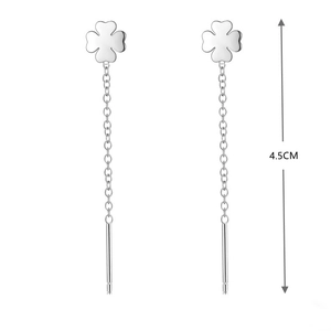 Detail of 4.5cm S925 sterling silver four-leaf clover tassel earrings with fine long chains