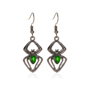 Boucles d'oreilles araignée vintage d'Halloween serties de pierres vertes en goutte