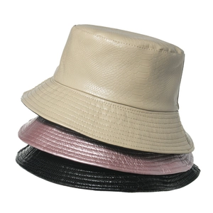 Bucket Hat Faux Leather Crocodile Snake Pattern Foldable Flat Top Sunshade Outdoor Travel Fashion For Women Men