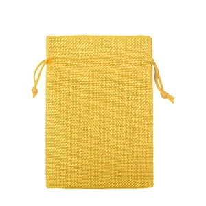 Yellow burlap drawstring bag with woven texture for jewelry and cosmetics packaging