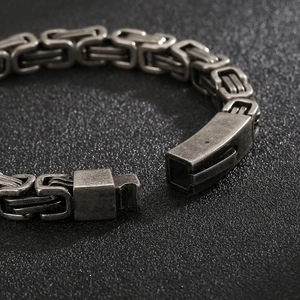 Vintage industrial stainless steel emperor chain bracelet with square links and secure clasp