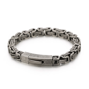 Retro stainless steel Byzantine chain bracelet for men with vintage silver finish and box clasp