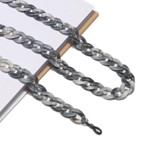 Macro shot of grey marble acrylic eyeglass chain with durable metal lobster clasps
