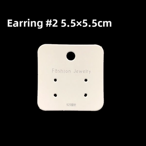 Close-up of 5.5x5.5cm white square earring display card with Fashion Jewelry text
