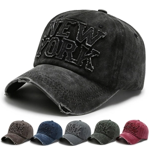Washed Cotton Baseball Cap Vintage Distressed New York Embroidery Retro Adjustable Streetwear Sun Hat For Men Women