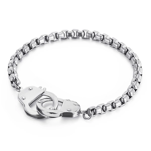 Polished stainless steel geometric handcuff bracelet with chunky chain links for couples