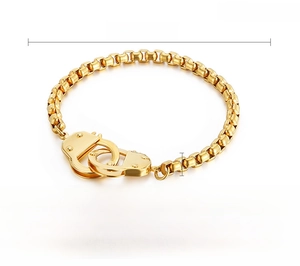 Detailed size specifications for a gold stainless steel bracelet with a handcuff clasp
