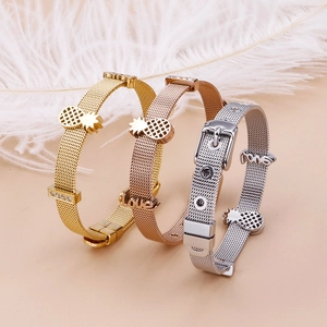 Minimalist pineapple charm stainless steel mesh bracelet in gold, rose gold and silver