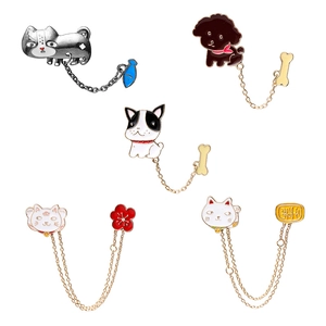Set mit süßen Zeichentrick-Tier-Kettenbroschen mit Hund, Katze und Knochen-Charms