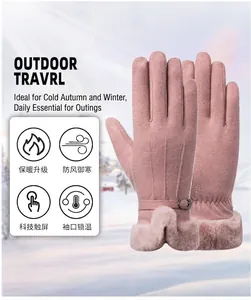 Gants thermiques roses d'hiver pour femmes avec poignets en fausse fourrure et écran tactile