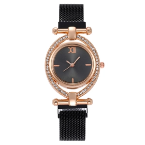 Orologio Al Quarzo Da Donna Moda Lunetta Con Strass Cinturino In Maglia Metallica Fibbia Magnetica Elegante