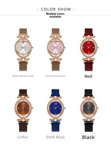 Dettaglio di orologi al quarzo ovali con diamanti e cinturini a maglia magnetica in sei colori