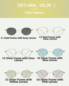 Detailed overview of vintage oval metal sunglasses in six different lens color variations
