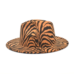 Chapeau Fedora tendance à rayures de tigre orange et noir avec bord plat pour hommes et femmes