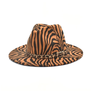 Fedora Hat Woolen Felt Wide Brim Animal Print Zebra Tiger Pattern Leopard Belt Metal Buckle Outdoor Jazz Hat Fashion