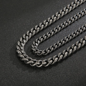Men Stainless Steel Cuban Link Chain Necklace Vintage Oxidized Black Finish Punk Retro Industrial Style Jewelry