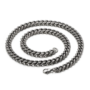 Men's vintage distressed titanium steel Cuban chain necklace with lobster clasp