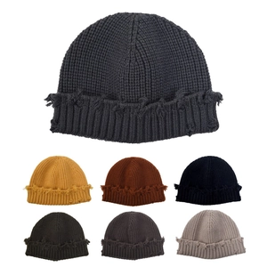 Bonnet En Tricot À Bord Effiloché Distressed Laine Chaud Hiver Rétro Landlord Skull Cap Pour Hommes Femmes Streetwear
