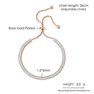 Detailed size specifications for adjustable rose gold bracelet with zircon stones