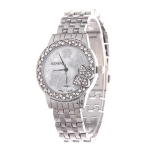 Butterfly Pattern Women Quartz Watch Sparkling Rhinestone Bezel Alloy Link Band Elegant Fashion Wristwatch Jewelry