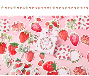 Detail of creative strawberry cheese themed stickers for planners and scrapbooking